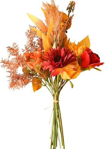 Artificial Flower Bouquets Silk Sunflowers for Home Decor and Wedding, Faux Fall Flower Dining Table Centerpiece, Artificial Plants Fall Foliage Silk Flowers for Decoration (Autumn Red). in Saudi Arabia