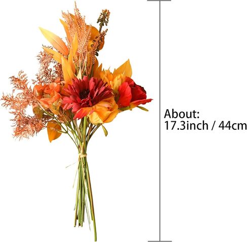 Artificial Flower Bouquets Silk Sunflowers for Home Decor and Wedding, Faux Fall Flower Dining Table Centerpiece, Artificial Plants Fall Foliage Silk Flowers for Decoration (Autumn Red). in Saudi Arabia