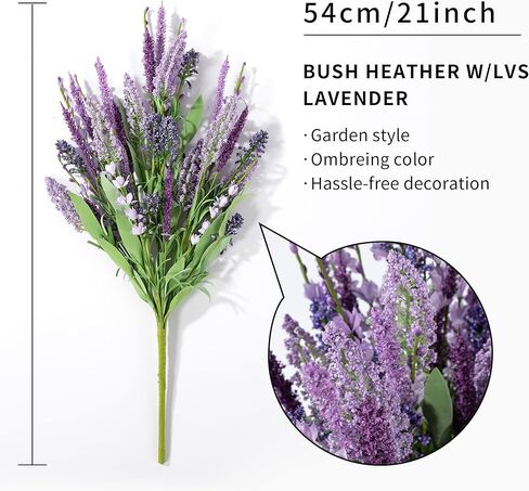 زهور اللافندر الصناعية من بوش هيذر، عشب ذيل الثعلب المزيف مع البذور، باقات نباتات خضراء نباتية زائفة لتزيين المنزل والزفاف، قطعتان in Kuwait