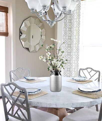 مزهرية سيراميك لديكور المنزل مزهرية زهرة فضية مزخرفة للقطع المركزية 8.5 بوصة مزهرية زهور فخارية طويلة لغرفة المعيشة وتنسيقات الزهور وطاولة الزفاف in Kuwait