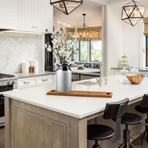 مزهرية سيراميك لديكور المنزل مزهرية زهرة فضية مزخرفة للقطع المركزية 8.5 بوصة مزهرية زهور فخارية طويلة لغرفة المعيشة وتنسيقات الزهور وطاولة الزفاف in Kuwait