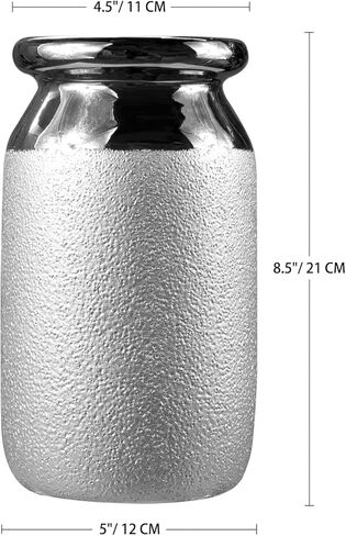 مزهرية سيراميك لديكور المنزل مزهرية زهرة فضية مزخرفة للقطع المركزية 8.5 بوصة مزهرية زهور فخارية طويلة لغرفة المعيشة وتنسيقات الزهور وطاولة الزفاف in Kuwait