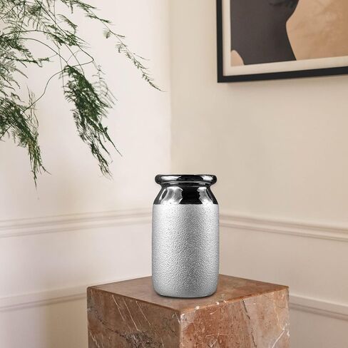 مزهرية سيراميك لديكور المنزل مزهرية زهرة فضية مزخرفة للقطع المركزية 8.5 بوصة مزهرية زهور فخارية طويلة لغرفة المعيشة وتنسيقات الزهور وطاولة الزفاف in Kuwait