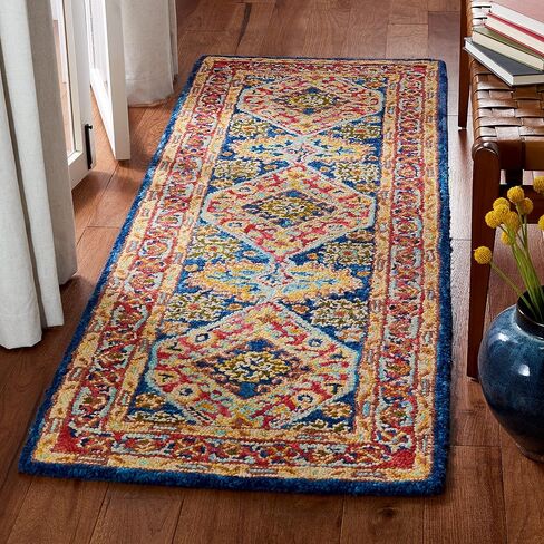 سجادة SAFAVIEH Aspen Collection - 2'3" x 9'، أحمر وأزرق، صوف بوهو مصنوع يدويًا، مثالية للمناطق ذات الحركة المرورية العالية في غرفة المعيشة وغرفة النوم (APN523Q) in Saudi Arabia