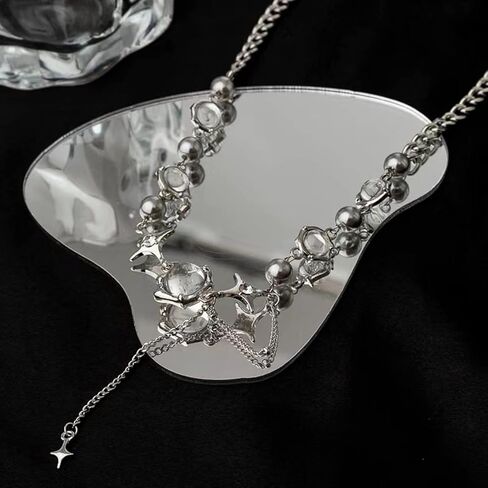 Y2k غير النظامية قلادة نجمة مستديرة قلادة المرأة تصميم الأزياء سلسلة قصيرة الياقة سلسلة مجوهرات فضية 6.3 بوصة in Kuwait