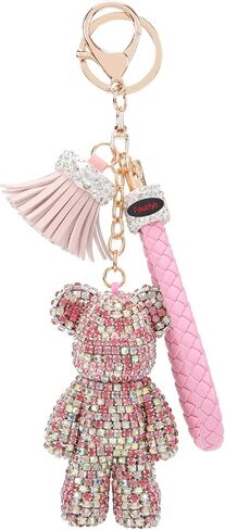 Fawziya Keychain Cute Bear Tassel Wristlet Bling Rhinestone Novelty Bag Charm For Women in Saudi Arabia