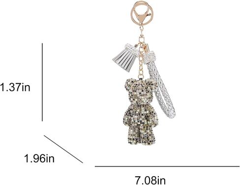 Fawziya Keychain Cute Bear Tassel Wristlet Bling Rhinestone Novelty Bag Charm For Women in Saudi Arabia