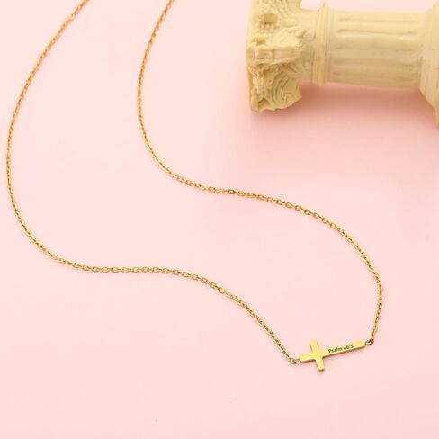 Sideways Cross Necklace for Women Dainty Gold Small Cross Necklaces with Bible Verses Jesus Christian Jewelry for Women Girls Easter Basket Stuffers Baptism First Communion Religious Gift for Teens in Saudi Arabia