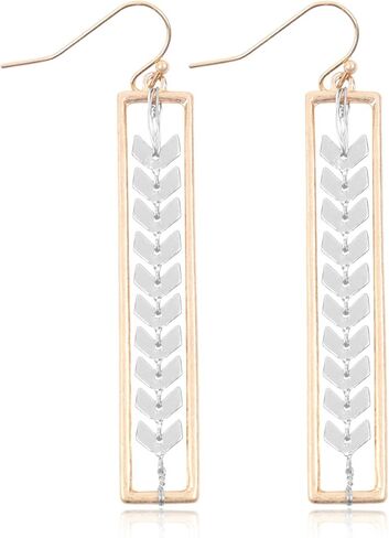 Bohemian Geometric Metallic Dangle Earrings - Simple Linear Bar Tiered Cutout Open Rectangle Hoop in Saudi Arabia