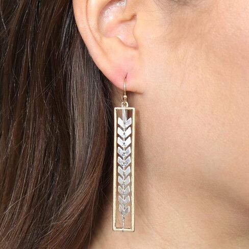 Bohemian Geometric Metallic Dangle Earrings - Simple Linear Bar Tiered Cutout Open Rectangle Hoop in Saudi Arabia
