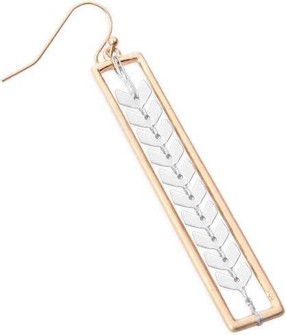 Bohemian Geometric Metallic Dangle Earrings - Simple Linear Bar Tiered Cutout Open Rectangle Hoop in Saudi Arabia