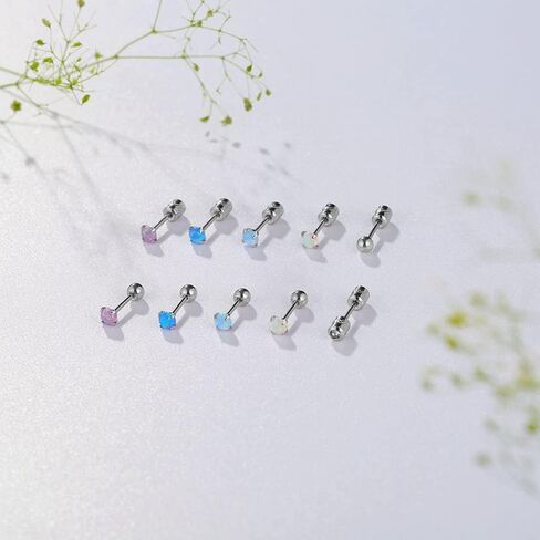 Hopply 2 Packs Opal Screw Back Stud Earrings Hypoallergenic Stainless Steel Post Round Cut Created White Synthetic Opal for Women Girls Jewelry Set Gifts in Kuwait