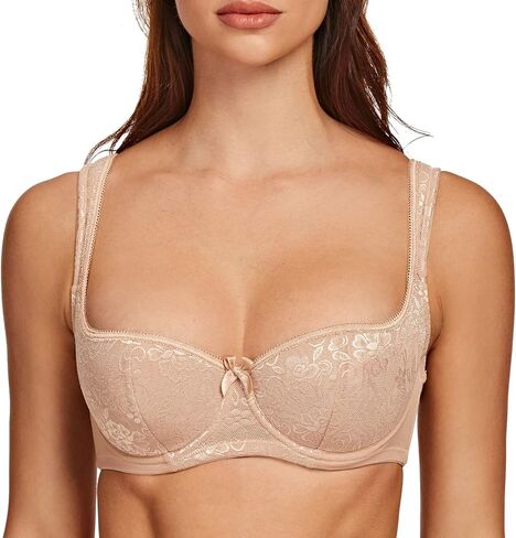MELENECA Women's Balconette Bra with Padded Strap Half Cup Underwire Sexy Lace in Kuwait