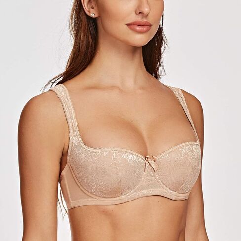 MELENECA Women's Balconette Bra with Padded Strap Half Cup Underwire Sexy Lace in Kuwait