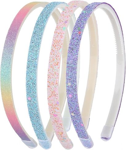 Glitter Headband, 4pcs Plastic Sparkly Cute Non Slip Chunky Hairbands, Thick Bling Confetti Rainbow Hair Bands with Teeth, Little Girls Colorful Hair Accessories in Saudi Arabia