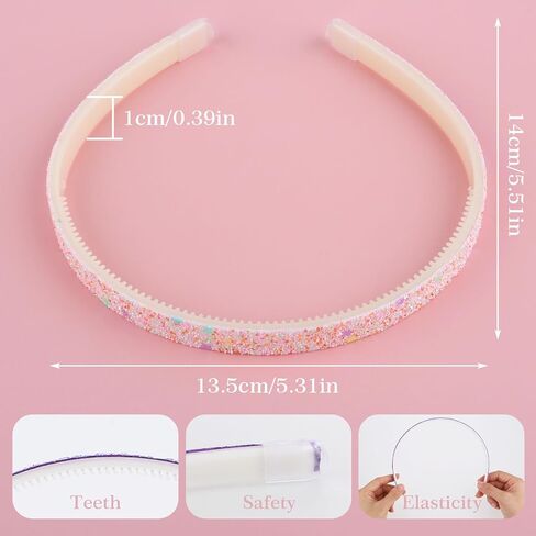 Glitter Headband, 4pcs Plastic Sparkly Cute Non Slip Chunky Hairbands, Thick Bling Confetti Rainbow Hair Bands with Teeth, Little Girls Colorful Hair Accessories in Saudi Arabia
