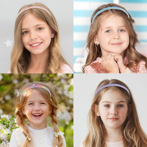 Glitter Headband, 4pcs Plastic Sparkly Cute Non Slip Chunky Hairbands, Thick Bling Confetti Rainbow Hair Bands with Teeth, Little Girls Colorful Hair Accessories in Saudi Arabia