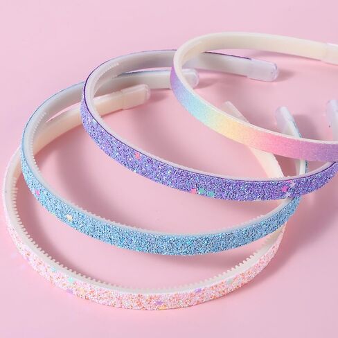 Glitter Headband, 4pcs Plastic Sparkly Cute Non Slip Chunky Hairbands, Thick Bling Confetti Rainbow Hair Bands with Teeth, Little Girls Colorful Hair Accessories in Saudi Arabia