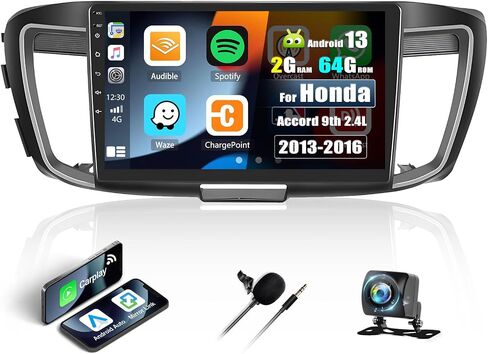 [2+64G] ستيريو سيارة Android 13 لسيارة Honda Accord 9th 2.4L 2013-2016 مع Apple Carplay اللاسلكي وAndroid Auto، راديو سيارة بشاشة تعمل باللمس 10.1 بوصة مع وصلة مرآة بلوتوث FM/RDS WiFi GPS SWC+ كاميرا احتياطية in Saudi Arabia