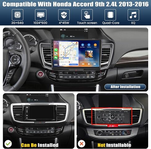 [2+64G] ستيريو سيارة Android 13 لسيارة Honda Accord 9th 2.4L 2013-2016 مع Apple Carplay اللاسلكي وAndroid Auto، راديو سيارة بشاشة تعمل باللمس 10.1 بوصة مع وصلة مرآة بلوتوث FM/RDS WiFi GPS SWC+ كاميرا احتياطية in Saudi Arabia