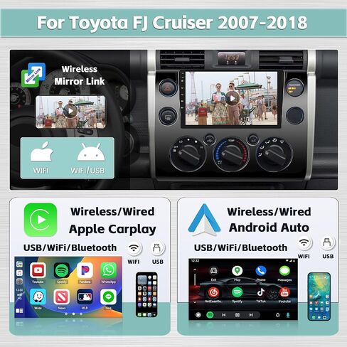 8 Core Android 13 Carplay Car Stereo for Toyota FJ Cruiser 2007-2018 with 4G+64G, 9-Inch Wireless Apple CarPlay Android Auto Car Touchscreen Radio with DSP WiFi BT FM RDS Mirror Link in Saudi Arabia