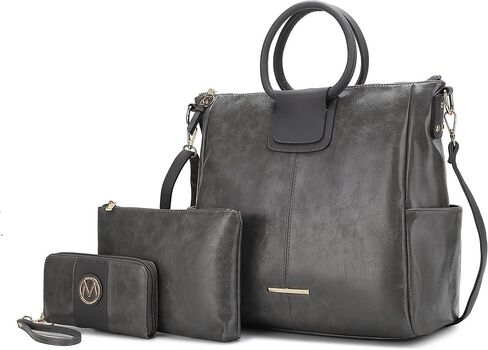 MKF Collection Shoulder Bag for Women, Crossbody Purse & Wristlet: PU Leather Satchel Pocketbook 3 PCs Handbag Set in Kuwait