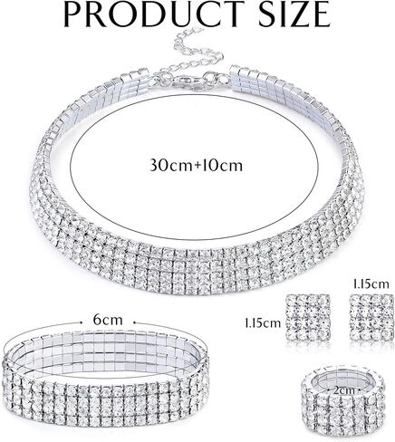 HAIAISO Rhinestone Crystal Jewelry Set Rhinestone Choker Necklace Rhinestone Earrings Rhinestone Stretch Bangle Bracelet Stretch Ring Bridal Party Jewelry in Saudi Arabia