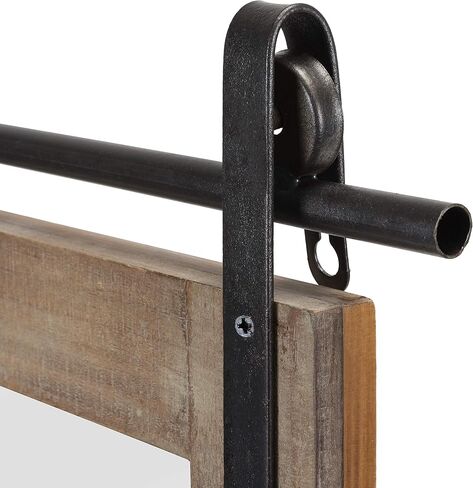 Danya B. مرآة زينة بباب الحظيرة ذات إطار خشبي صناعي ريفي مع رف ومعدات حديدية - مرآة حمام ريفية مستطيلة الشكل in Kuwait