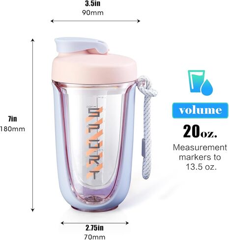 أكواب شيكر لمخفوق البروتين، زجاجة شيكر بروتين 20 أونصة، مقاومة للتسرب، شيكر مثالي للصالة الرياضية، زجاجة ما قبل التمرين، كوب شيكر كوكتيل، مخفوقات مكملة لفقدان الوزن in Kuwait