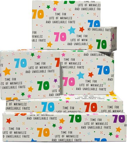 CENTRAL 23 Funny Birthday Wrapping Paper - 70 Year Old - 6 Sheets of Gift Wrap - 70th Birthday Wrapping Paper for Men and Women - Recyclable in Saudi Arabia