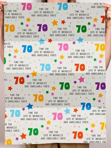 CENTRAL 23 Funny Birthday Wrapping Paper - 70 Year Old - 6 Sheets of Gift Wrap - 70th Birthday Wrapping Paper for Men and Women - Recyclable in Saudi Arabia