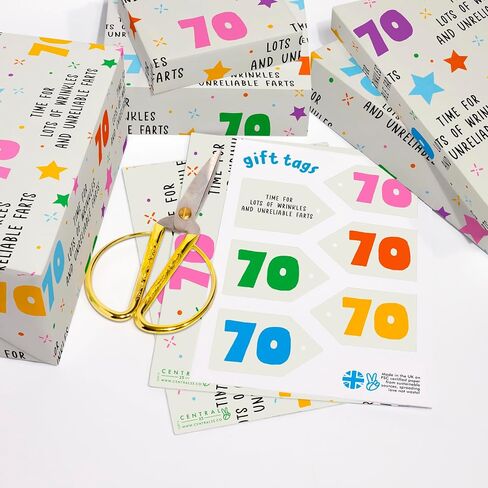 CENTRAL 23 Funny Birthday Wrapping Paper - 70 Year Old - 6 Sheets of Gift Wrap - 70th Birthday Wrapping Paper for Men and Women - Recyclable in Saudi Arabia