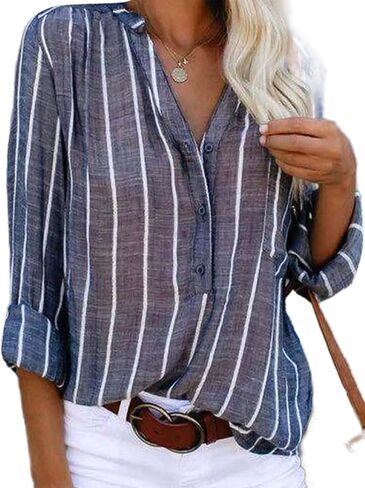 Flamingals Women's Striped Patched Pocket Button Front Casual Stylish Shirt in Saudi Arabia
