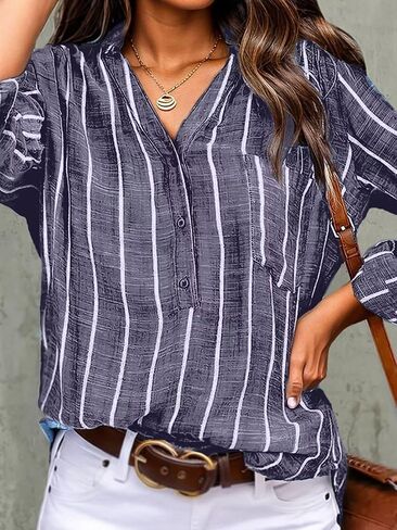 Flamingals Women's Striped Patched Pocket Button Front Casual Stylish Shirt in Saudi Arabia
