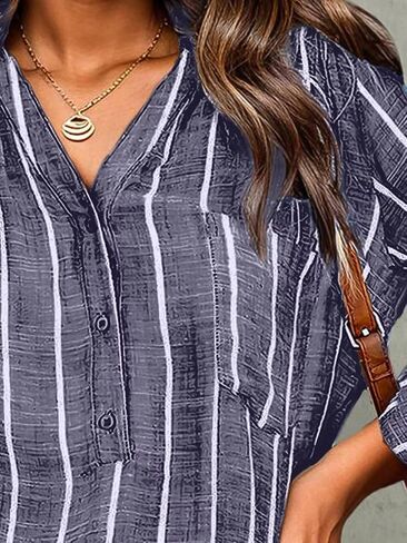 Flamingals Women's Striped Patched Pocket Button Front Casual Stylish Shirt in Saudi Arabia