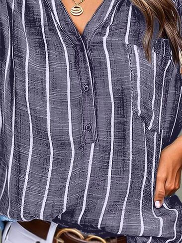 Flamingals Women's Striped Patched Pocket Button Front Casual Stylish Shirt in Saudi Arabia