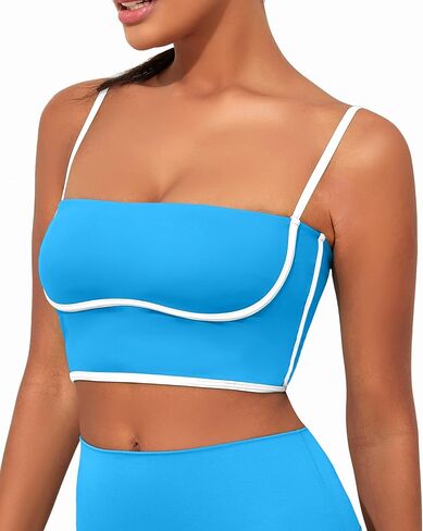 Womens Workout Tank Tops Square Neck Longline Sports Bra Support Crop Yoga Top Spaghetti Strap Camisole Built in Bras in Kuwait