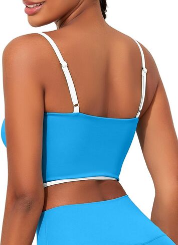 Womens Workout Tank Tops Square Neck Longline Sports Bra Support Crop Yoga Top Spaghetti Strap Camisole Built in Bras in Kuwait