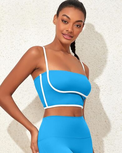 Womens Workout Tank Tops Square Neck Longline Sports Bra Support Crop Yoga Top Spaghetti Strap Camisole Built in Bras in Kuwait