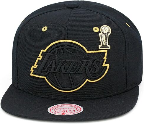 Mitchell & Ness Los Angeles Lakers Snapback Hat Adjustable Cap - Black/Gold Metal Pin in Saudi Arabia