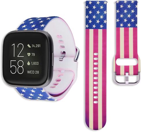 22mm Silicone Small Replacement Wristbands Compatible for Fitbit Versa 2/Versa/Fitbit Versa Lite and any traditional or smart watch that uses 22mm lug width -American Flag in Saudi Arabia