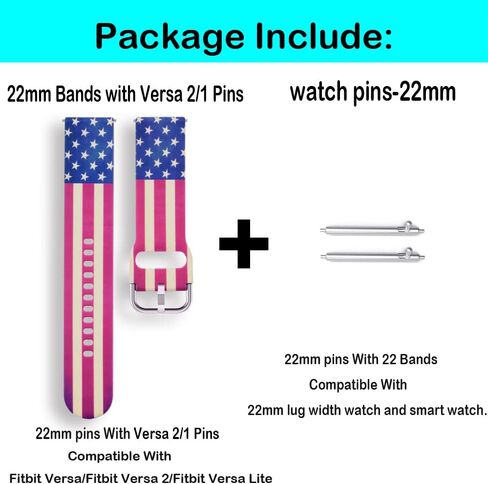 22mm Silicone Small Replacement Wristbands Compatible for Fitbit Versa 2/Versa/Fitbit Versa Lite and any traditional or smart watch that uses 22mm lug width -American Flag in Saudi Arabia