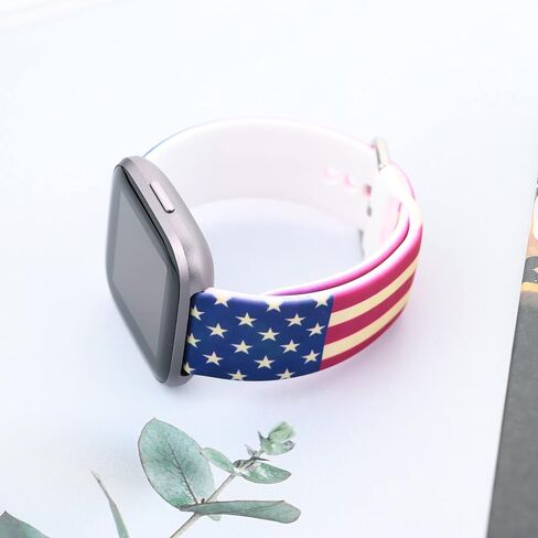 22mm Silicone Small Replacement Wristbands Compatible for Fitbit Versa 2/Versa/Fitbit Versa Lite and any traditional or smart watch that uses 22mm lug width -American Flag in Saudi Arabia