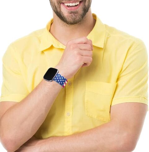 22mm Silicone Small Replacement Wristbands Compatible for Fitbit Versa 2/Versa/Fitbit Versa Lite and any traditional or smart watch that uses 22mm lug width -American Flag in Saudi Arabia