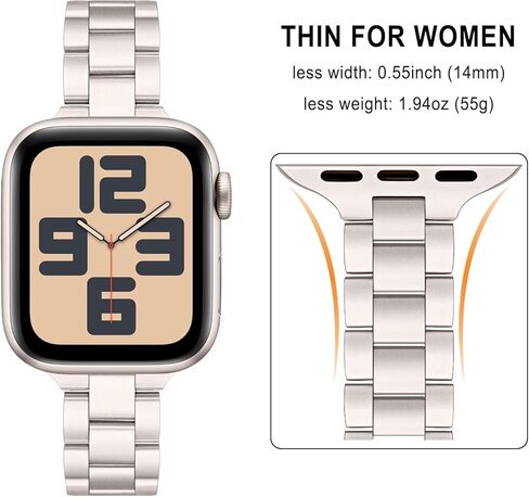 حزام رفيع من TRUMiRR لساعة Apple Series 9 8 7 41 مم / SE (الجيل الثاني) 40 مم ضوء النجوم، حزام بديل للنساء من الفولاذ المقاوم للصدأ لساعة iWatch SE 6 5 4 3 2 1 40 مم 38 مم in Kuwait