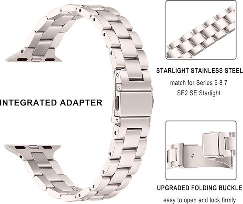 حزام رفيع من TRUMiRR لساعة Apple Series 9 8 7 41 مم / SE (الجيل الثاني) 40 مم ضوء النجوم، حزام بديل للنساء من الفولاذ المقاوم للصدأ لساعة iWatch SE 6 5 4 3 2 1 40 مم 38 مم in Kuwait