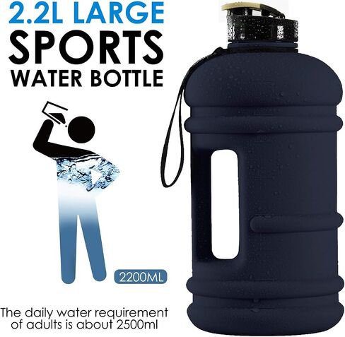 2.2L 75oz Half Gallon Water Jug Big Gym Sports Bottle Men Large Plastic Reusable Container with Handle Strap Measurements Marked Ecofriendly Leakproof Wide Mouth Drinking Fitness Outdoor in Saudi Arabia