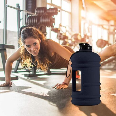 2.2L 75oz Half Gallon Water Jug Big Gym Sports Bottle Men Large Plastic Reusable Container with Handle Strap Measurements Marked Ecofriendly Leakproof Wide Mouth Drinking Fitness Outdoor in Saudi Arabia