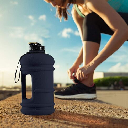 2.2L 75oz Half Gallon Water Jug Big Gym Sports Bottle Men Large Plastic Reusable Container with Handle Strap Measurements Marked Ecofriendly Leakproof Wide Mouth Drinking Fitness Outdoor in Saudi Arabia