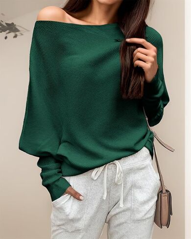 GOLDSTITCH Women's Off Shoulder Batwing Sleeve Loose Pullover Sweater Knit Jumper Oversized Tunics Top in Kuwait